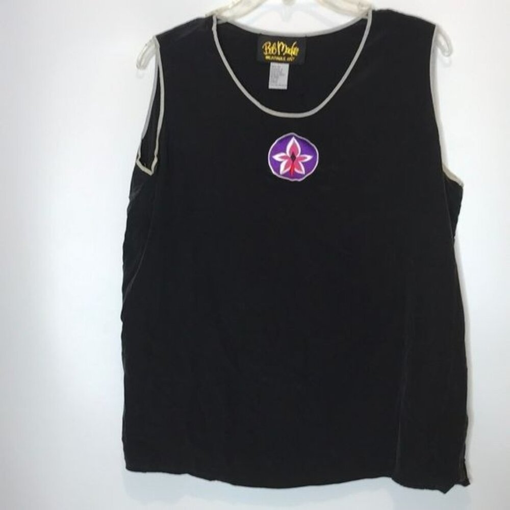 Bob Mackie Womens Black 100% Silk Embroidered Tank Top 1X PLUS SIZE